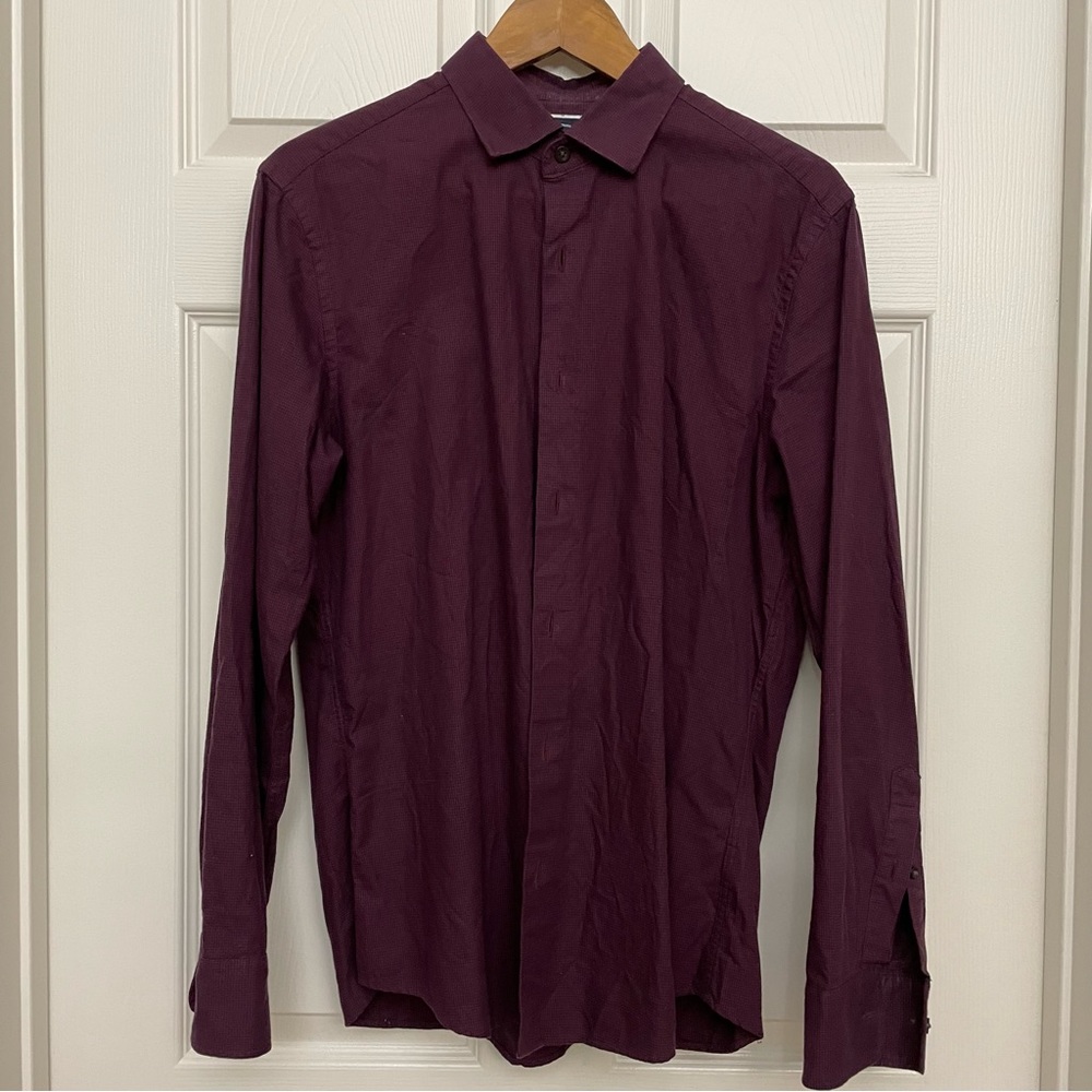 Charles Tyrwhitt Slim Fit Puppytooth Flannel Casual Shirt Medium (Berry)